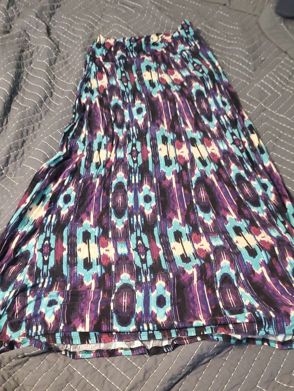 living doll Purple Teal Patterned Maxi Skirt